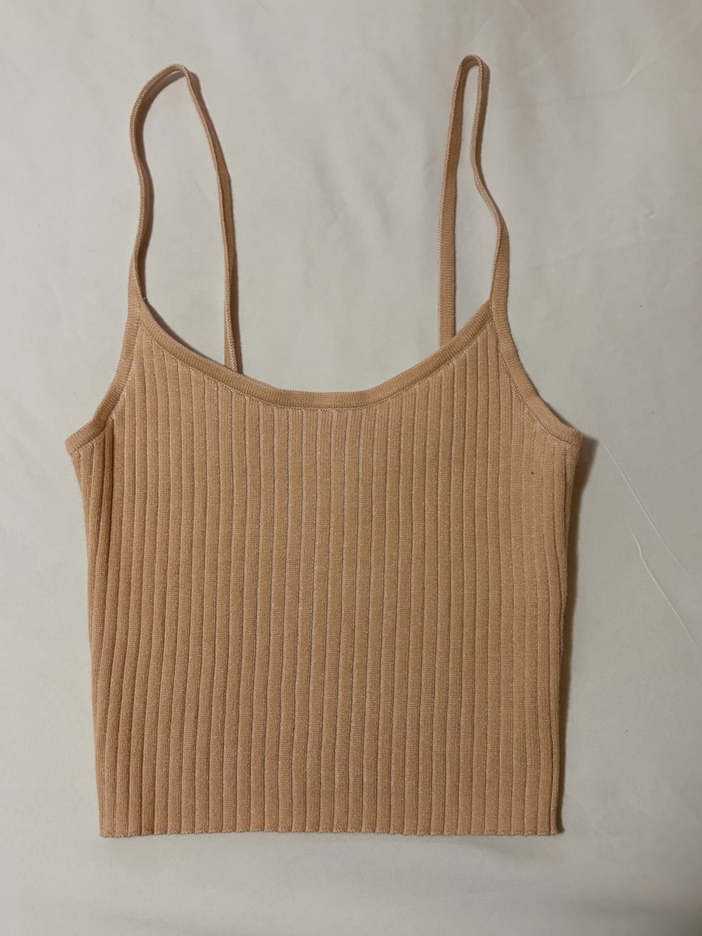 La Hearts Ribbed Spaghetti Strap Crop Top - Tan